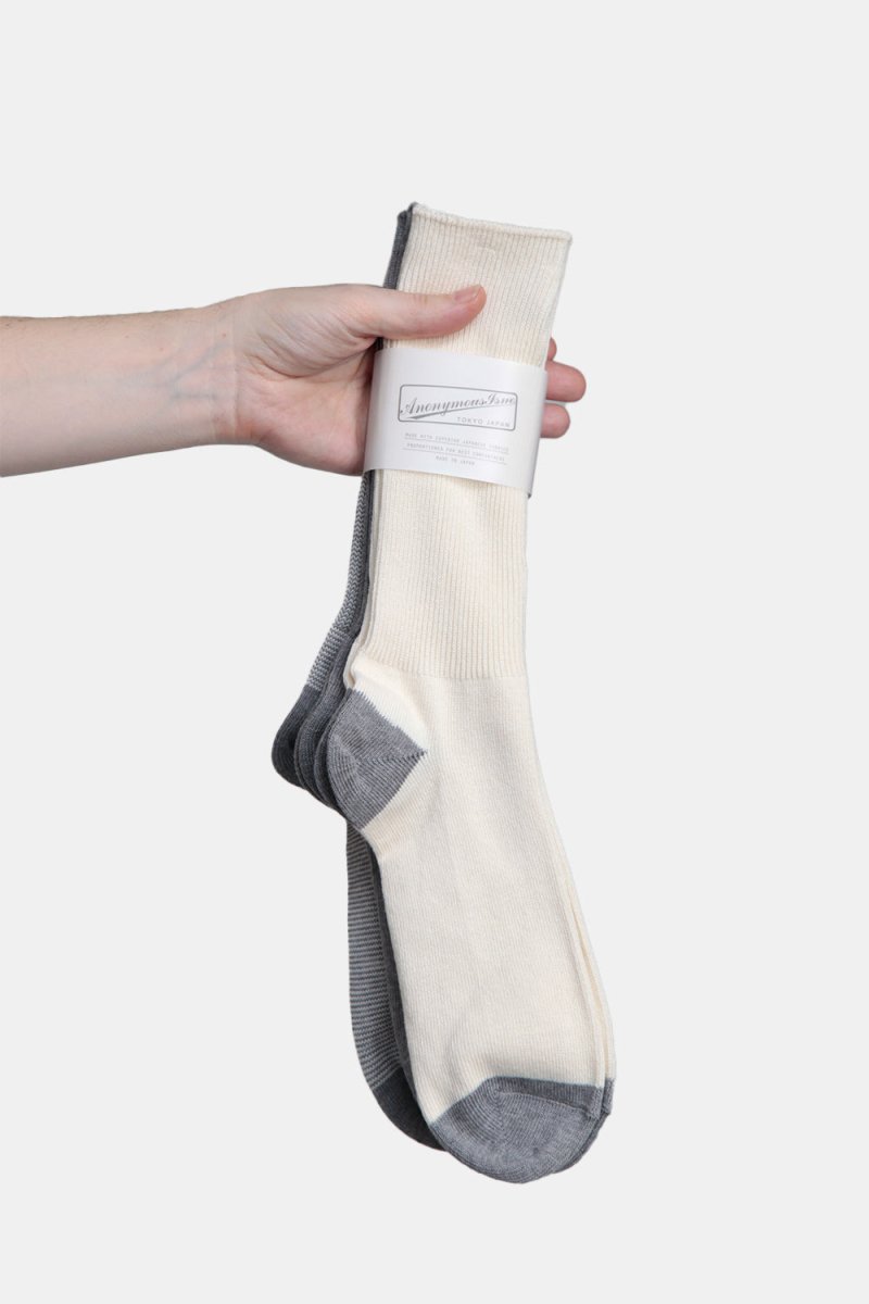 Anonymous Ism Amerib Pack of Three Crew Socks (Cream / Grey) | Socks