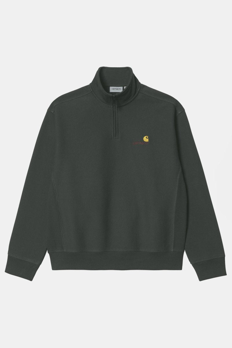 Carhartt WIP Half Zip American Script Sweatshirt (Dark Cedar) | Sweaters