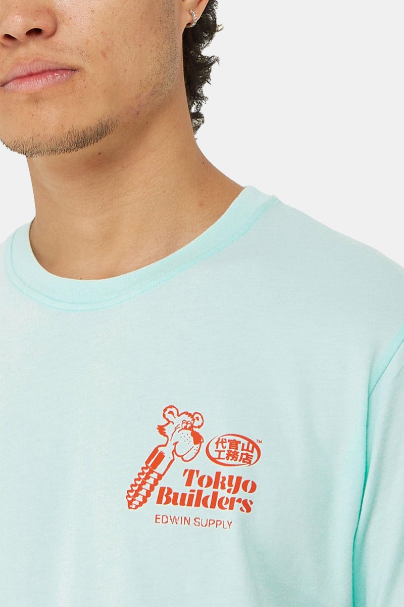 Edwin Tokyo Builders T-Shirt (Bleached Aqua) | T-Shirts