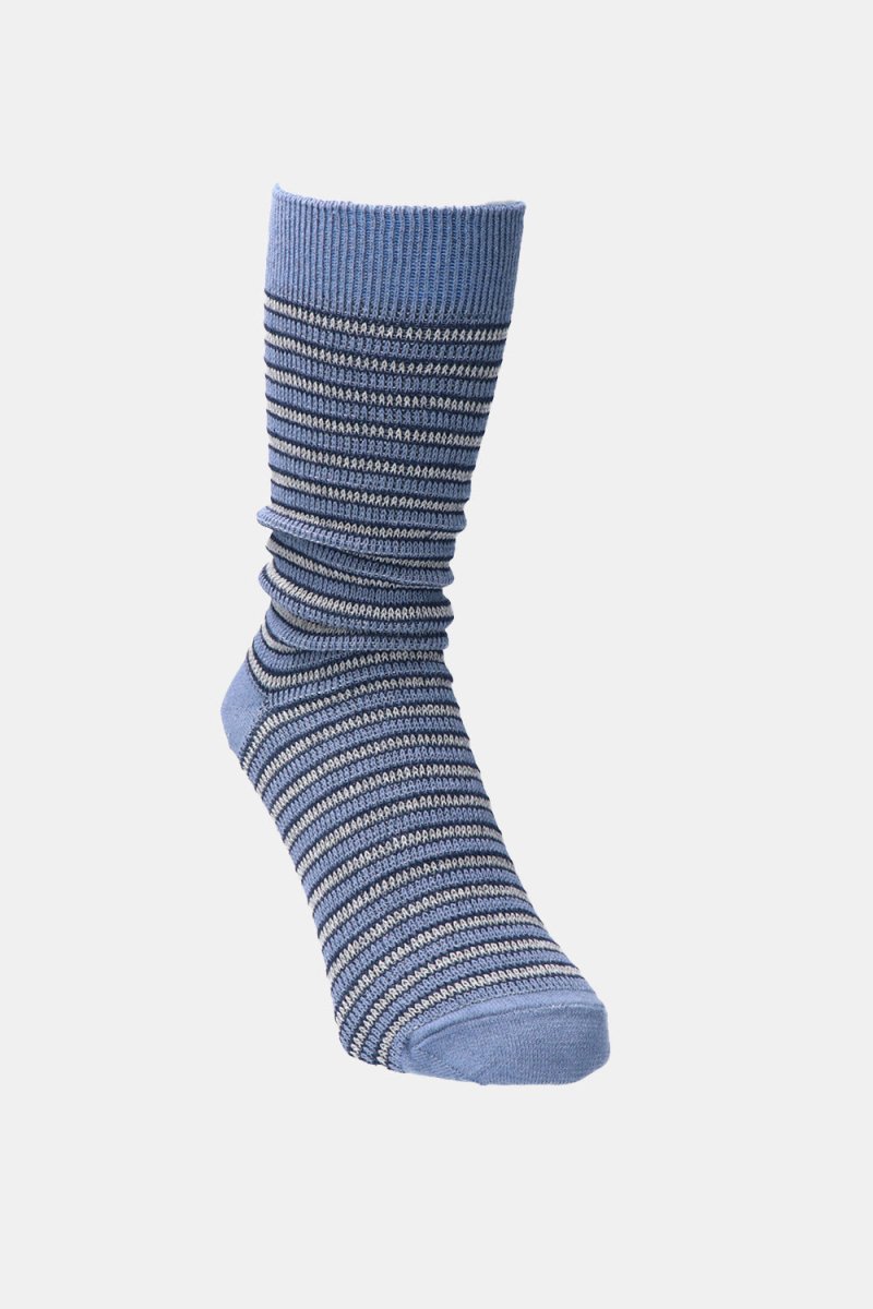 Kinari Recycled Cotton Rib Stripes Crew (Blue) | Socks