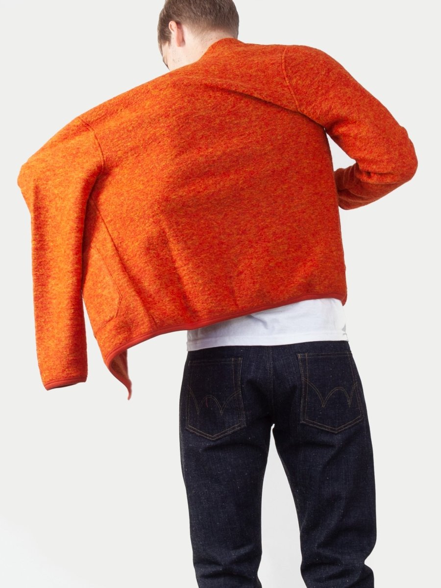 Universal Works Wool Fleece Cardigan (Orange) | Knitwear