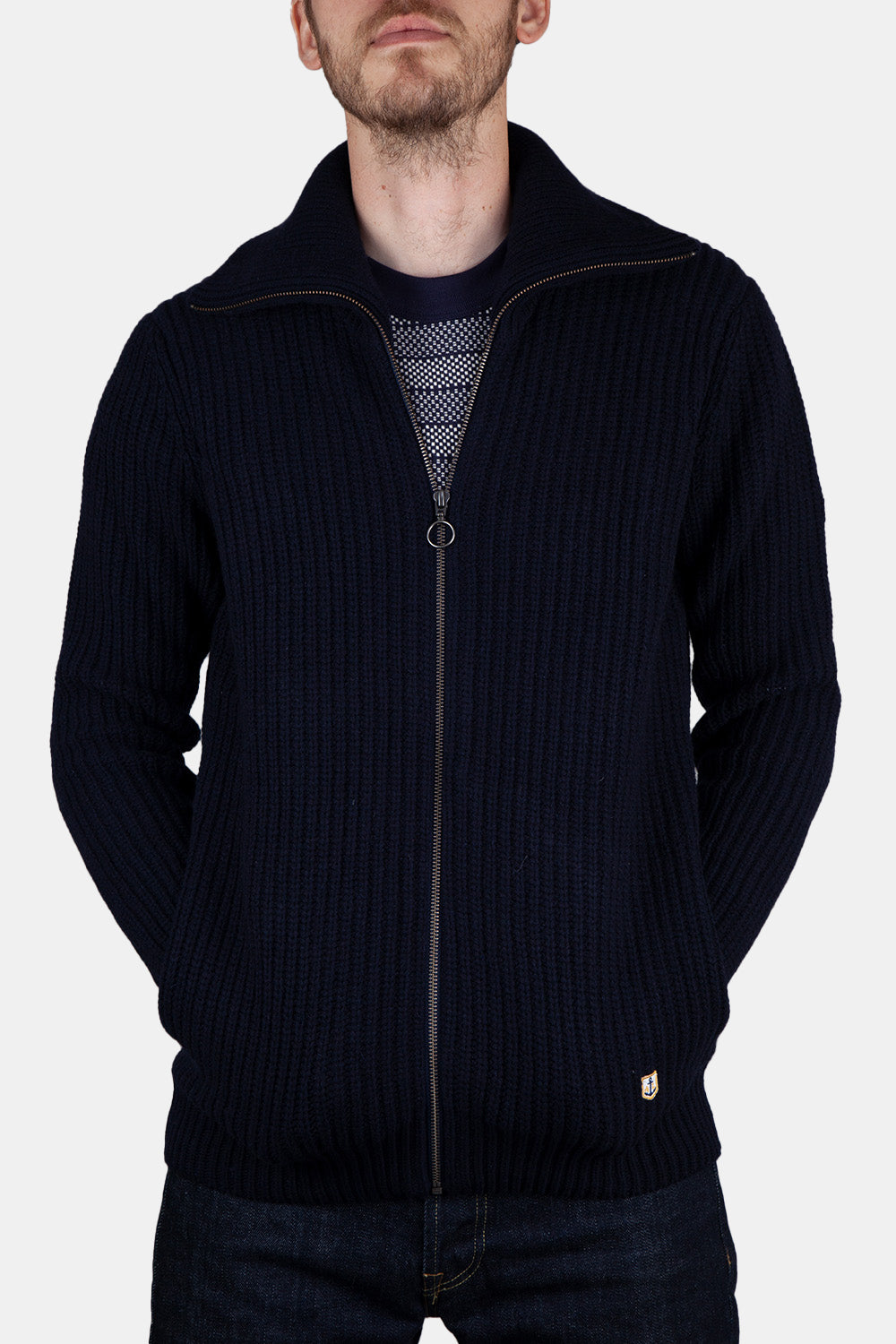 Armor Lux 2x2 Ribbed Zipped Knit (Navy) | Number Six