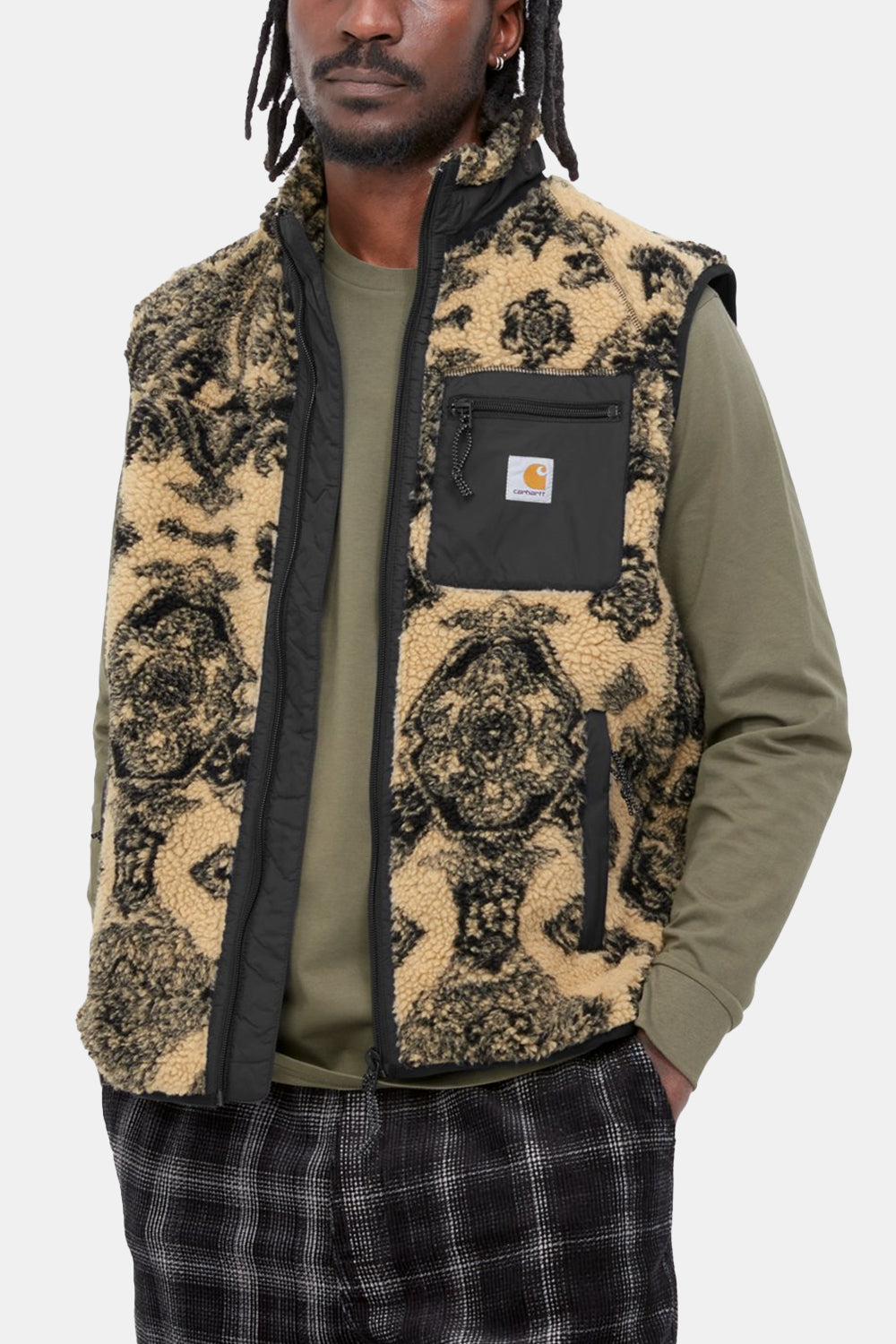 Carhartt WIP Prentis Vest Liner Verse Jacquard Fleece (Dusty Brown & Scoot Black) | Number Six